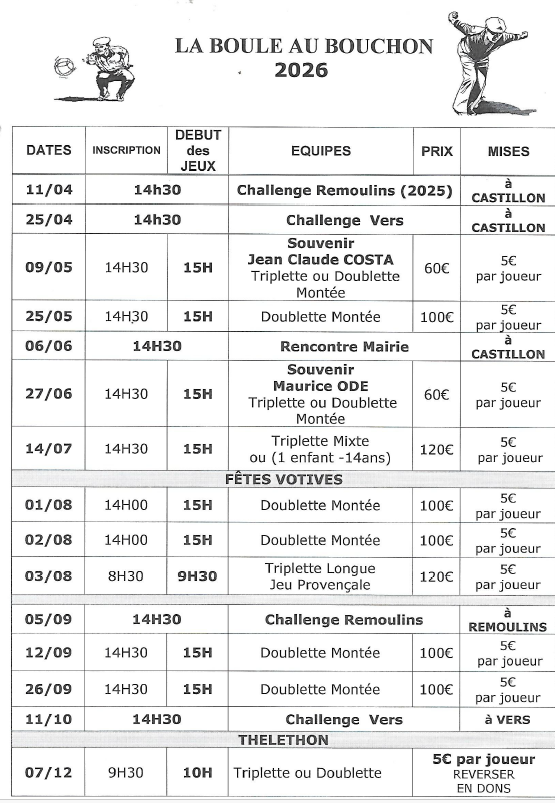 Boule au bouchon programme