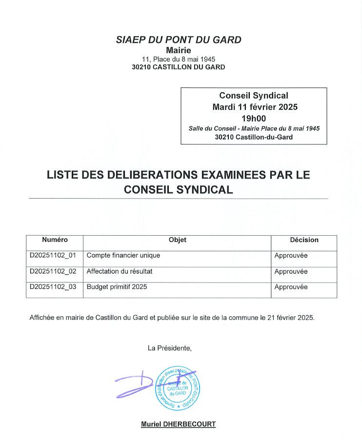 SIAEP Liste des dlibrations du 11 fvrier 2025