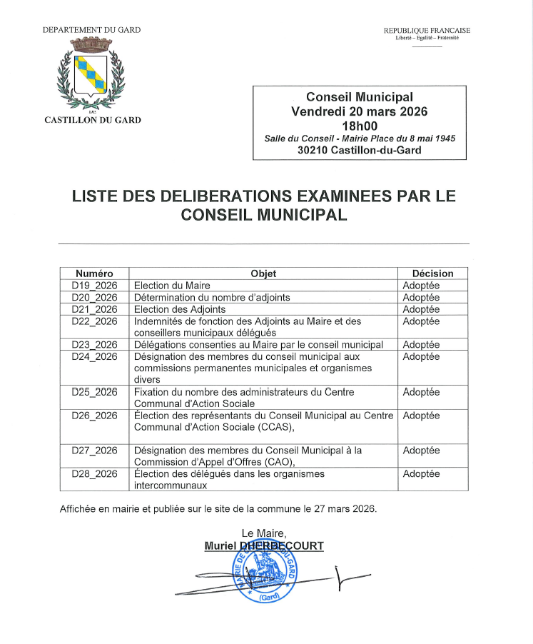 LISTE DES DELIB 20032026